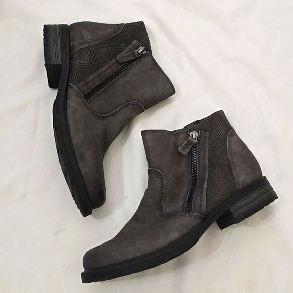Earth Jordan Stone Women's Boots 8.5 Dark Gray Leather  Side Zip Ankle Shoes - Picture 1 of 8